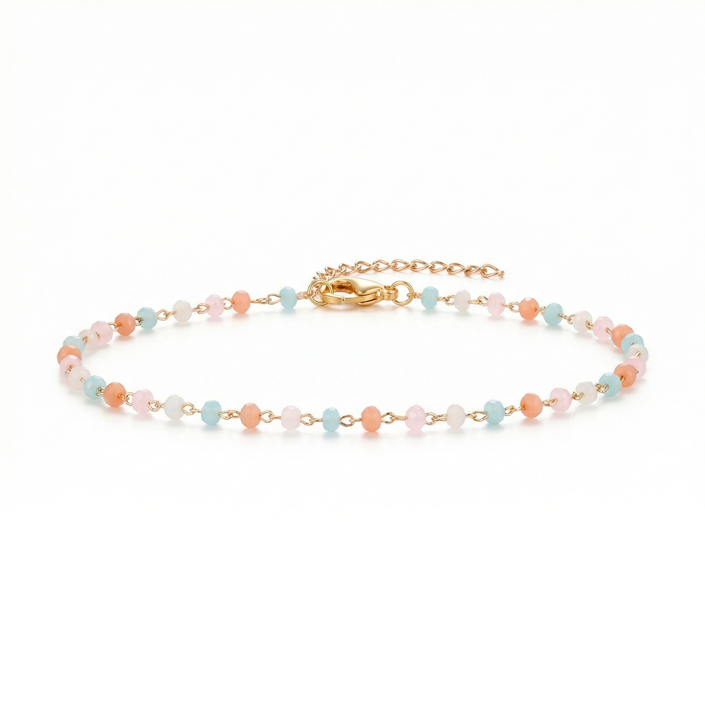 Mixed Beaded Anklet Gold Tone