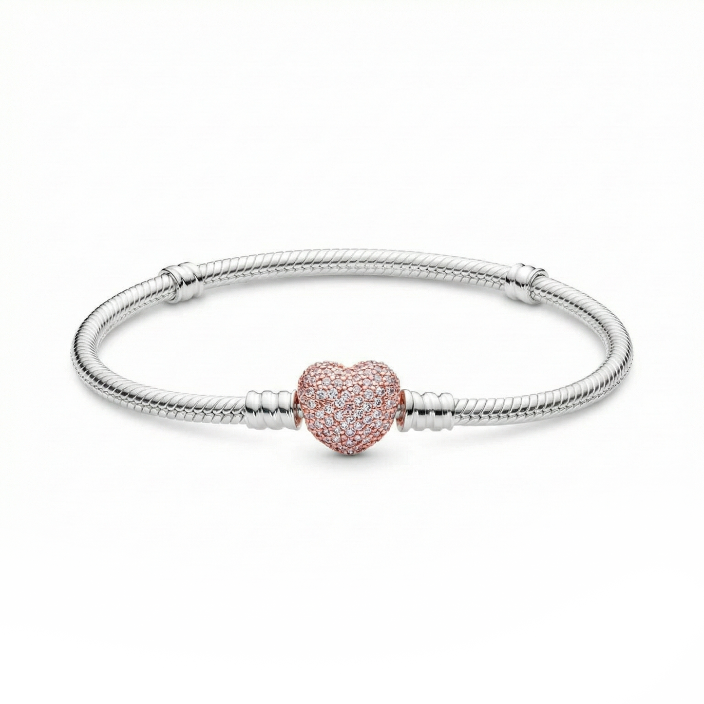 Sparkling Heart Clasp Snake Chain Bracelet