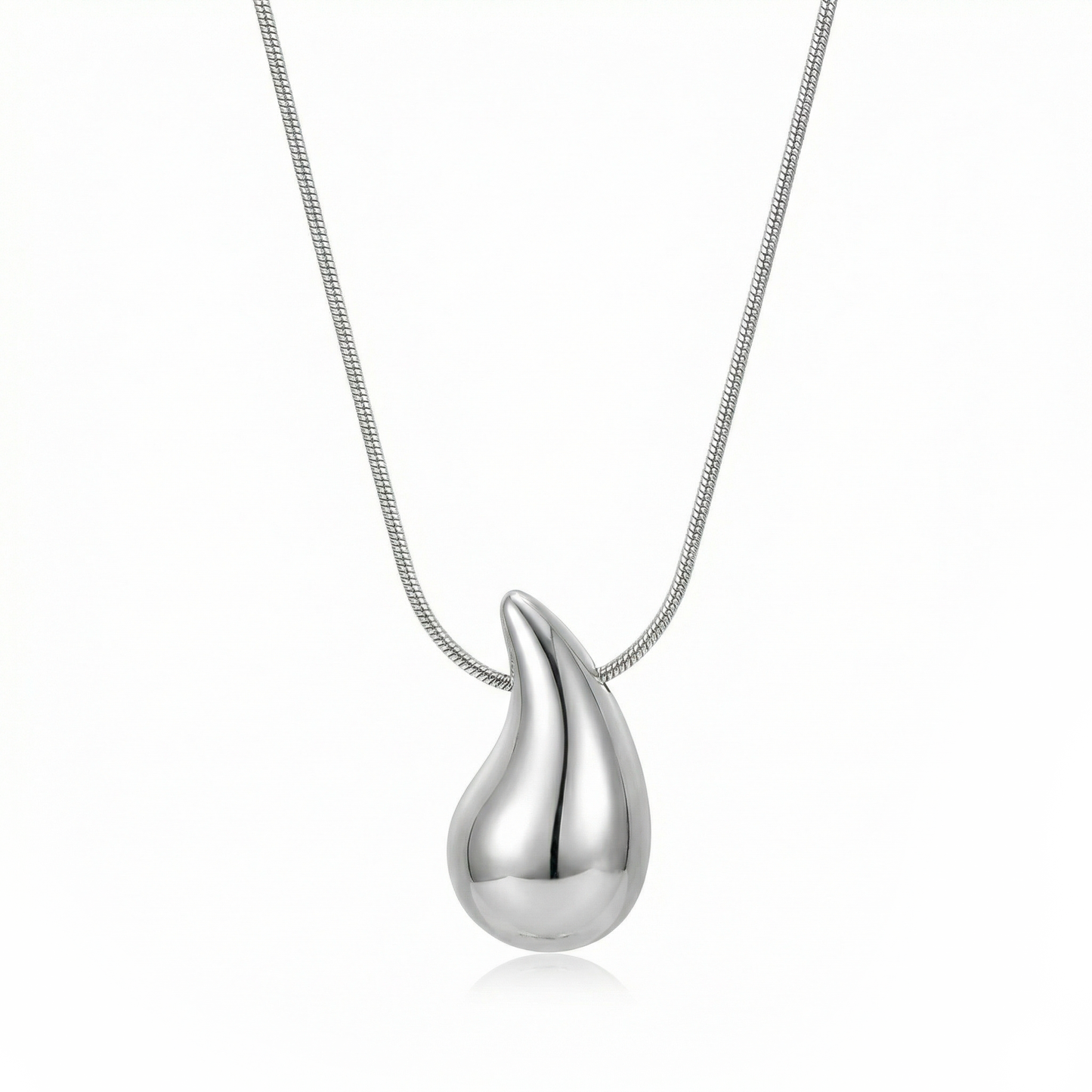 droplet pendant necklace - water drop pendant necklace - teardrop pendant necklace - silver droplet necklace - silver teardrop necklace - snake chain pendant necklace - sculptural pendant necklace - minimalist pendant necklace - molten pendant necklace - liquid pendant necklace
