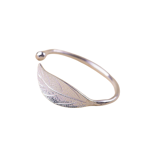 Silver Leaf Bangle Bracelet Engraved