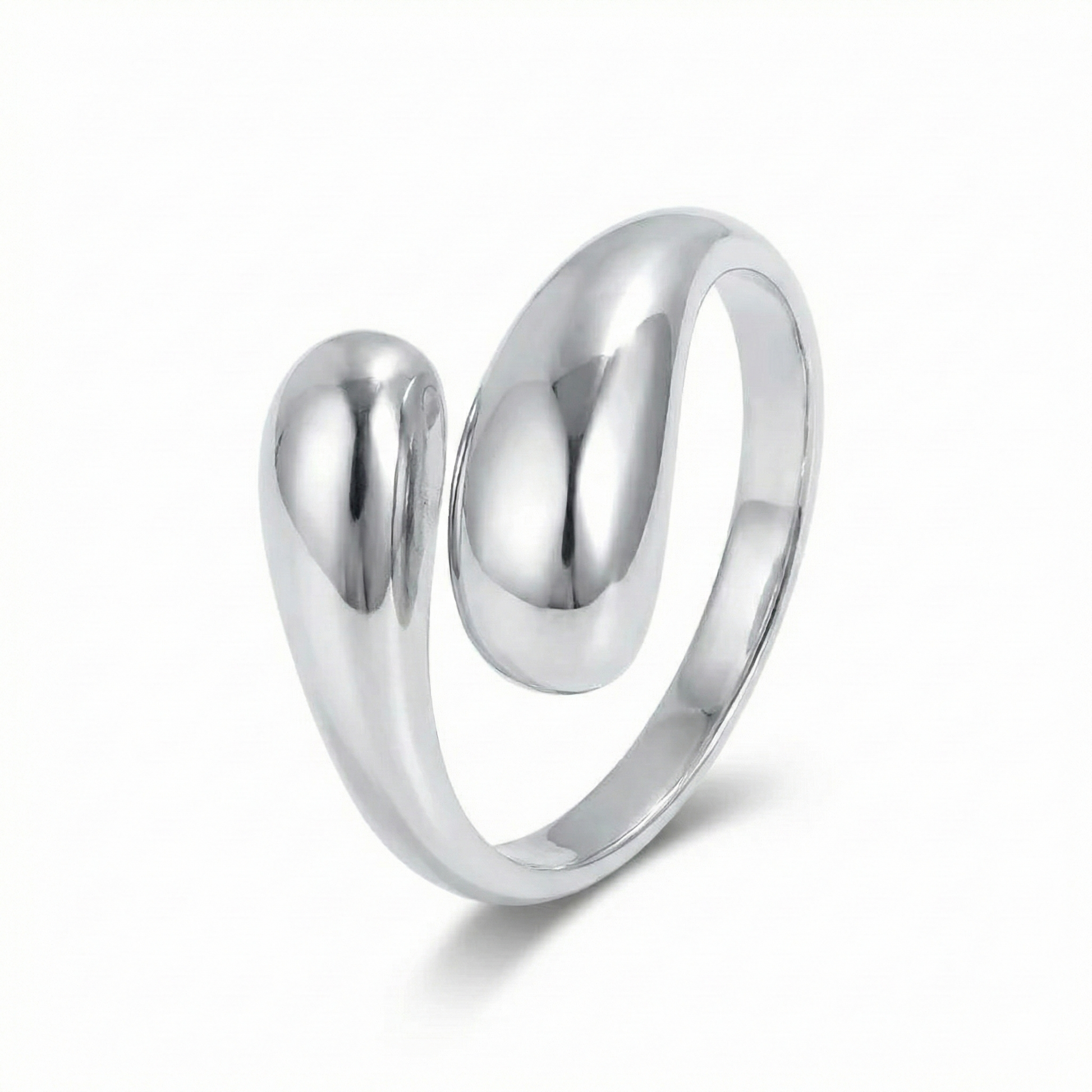 Silver ring with a unique design on a white background