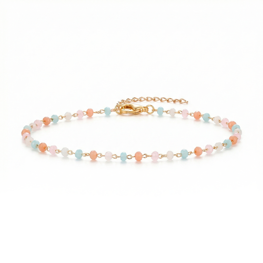 Mixed Beaded Anklet Gold Tone