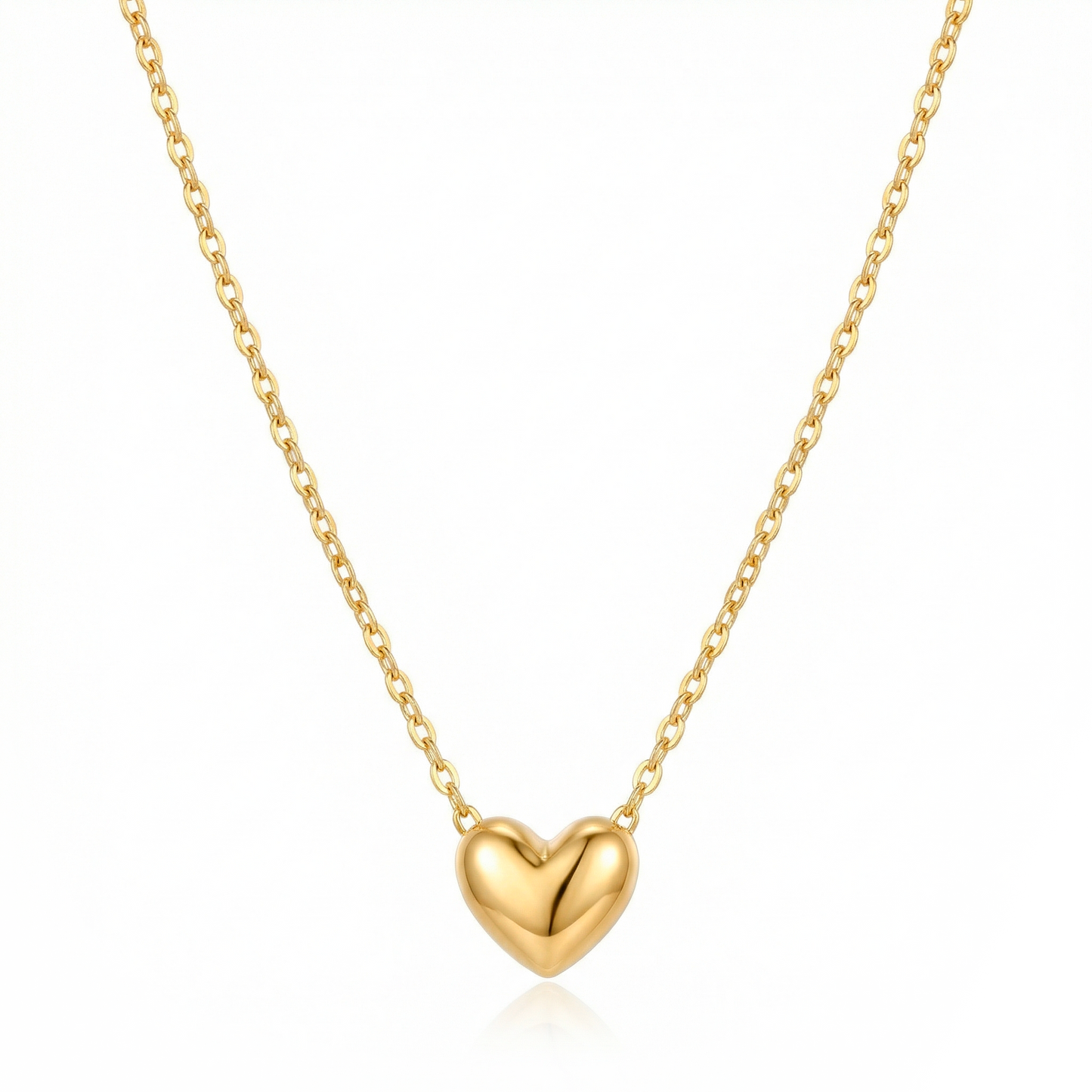 Puff Heart Pendant Necklace Gold Tone