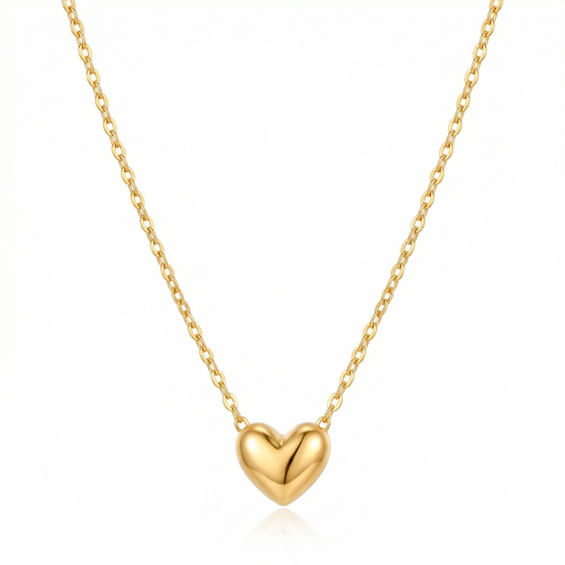 Puff Heart Pendant Necklace Gold Tone