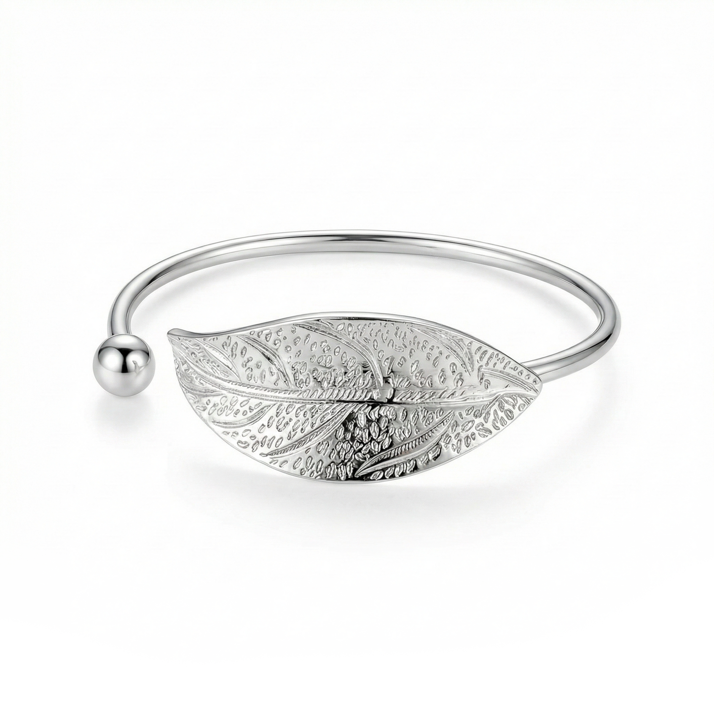 Silver Leaf Bangle Bracelet Engraved