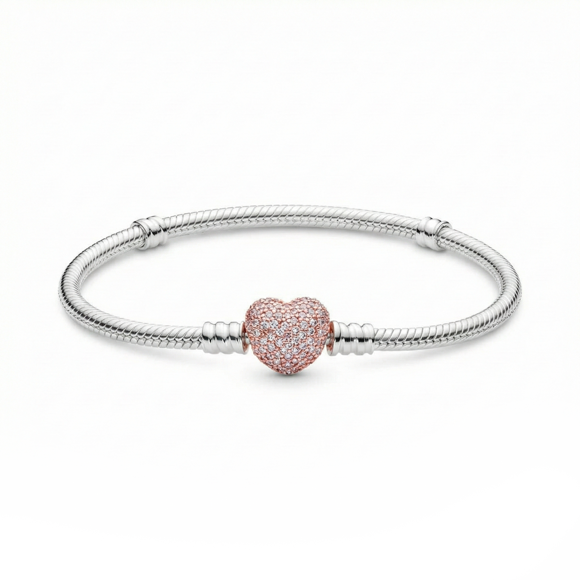 Sparkling Heart Clasp Snake Chain Bracelet