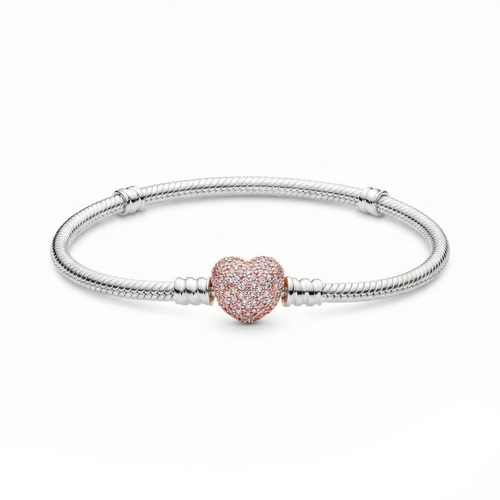 Sparkling Heart Clasp Snake Chain Bracelet