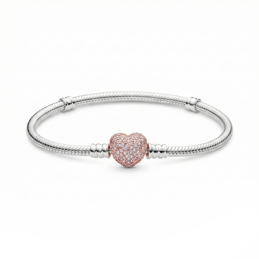 Sparkling Heart Clasp Snake Chain Bracelet