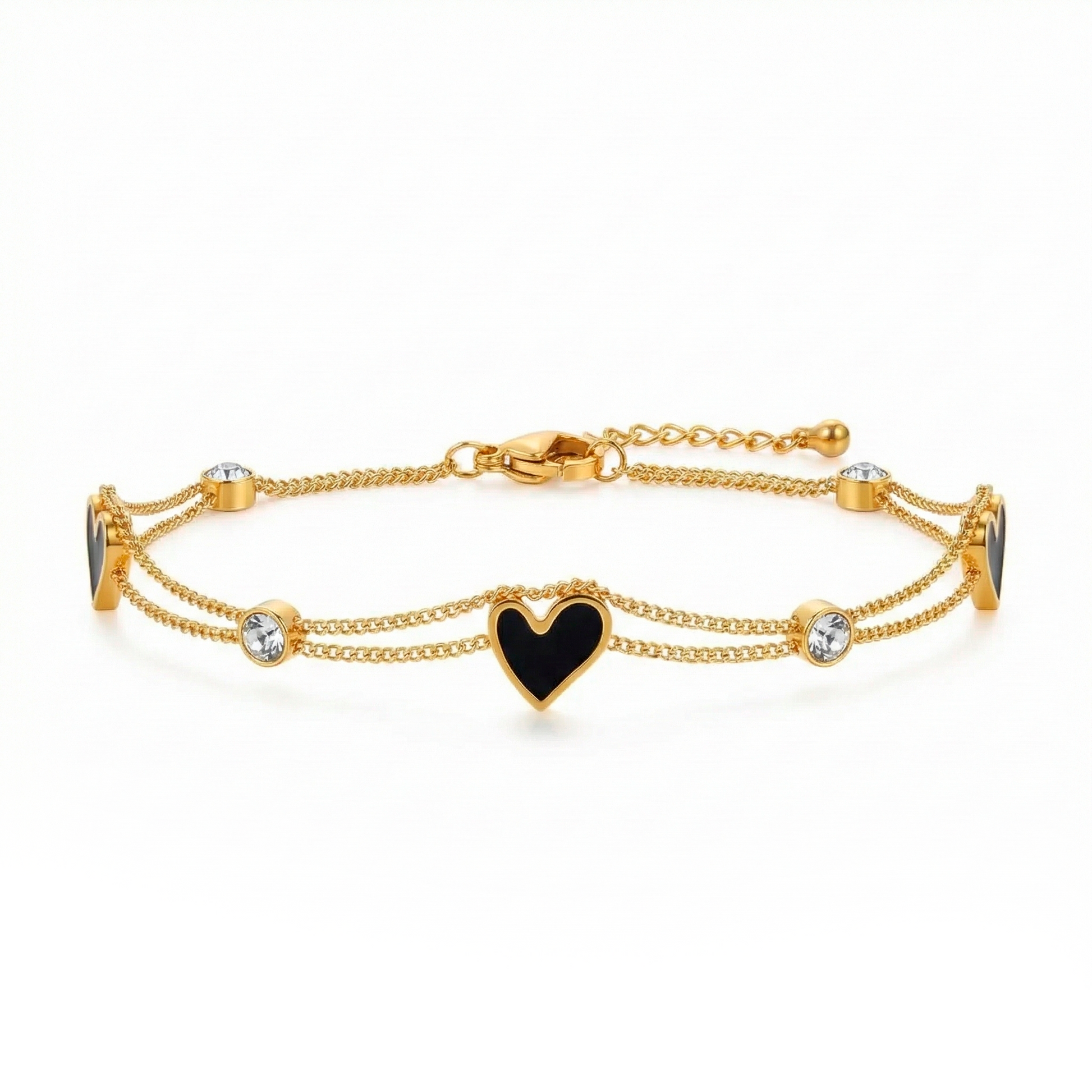 double chain heart anklet - layered heart anklet - enamel heart anklet - heart charm anklet - gold tone heart anklet - heart ankle bracelet - beaded heart anklet - dainty layered anklet - summer heart anklet - ankle chain with hearts