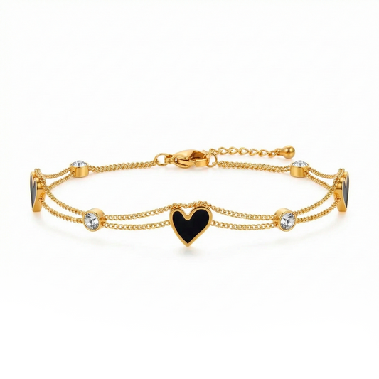 double chain heart anklet - layered heart anklet - enamel heart anklet - heart charm anklet - gold tone heart anklet - heart ankle bracelet - beaded heart anklet - dainty layered anklet - summer heart anklet - ankle chain with hearts