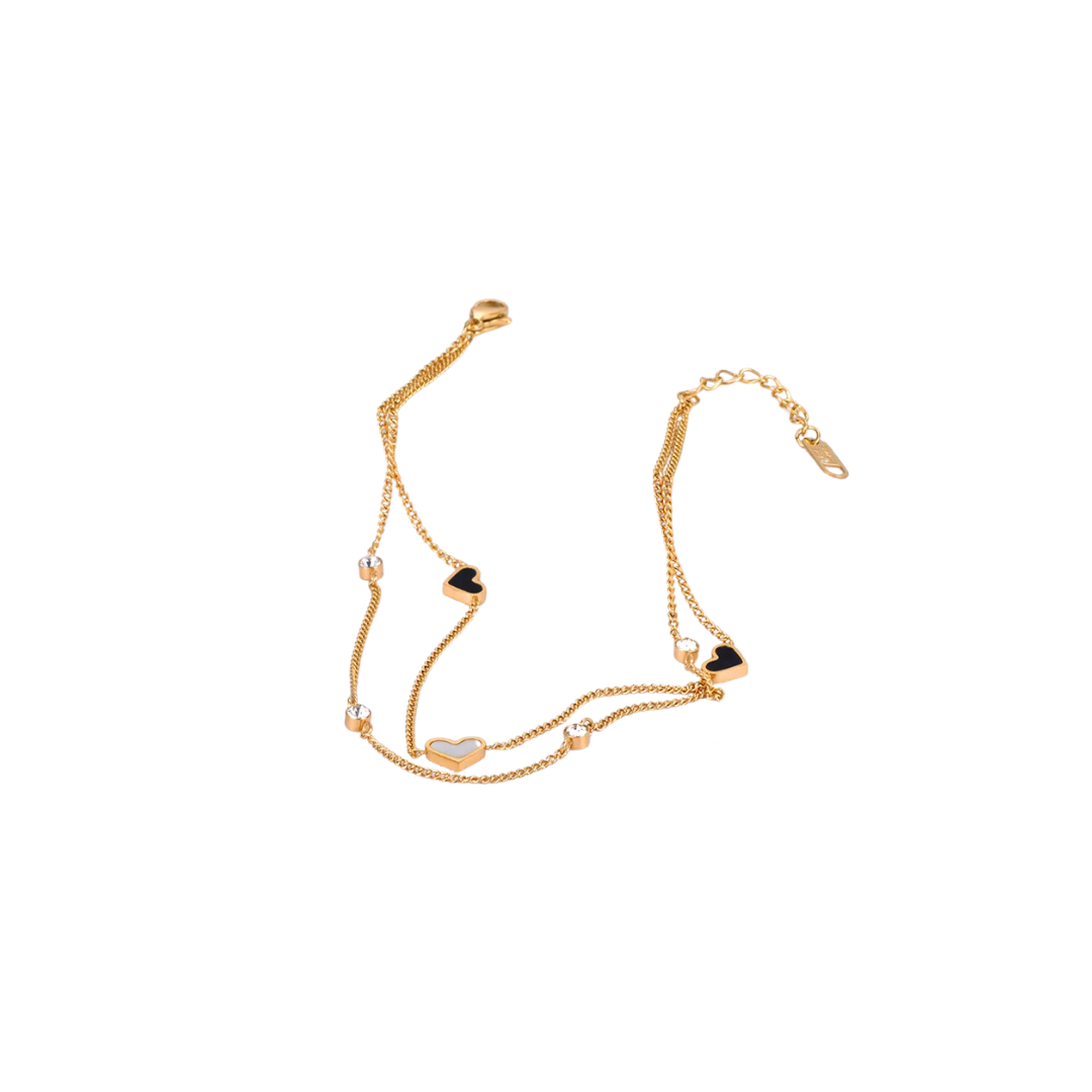 double chain heart anklet - layered heart anklet - enamel heart anklet - heart charm anklet - gold tone heart anklet - heart ankle bracelet - beaded heart anklet - dainty layered anklet - summer heart anklet - ankle chain with hearts