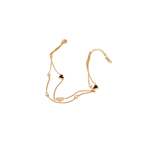 double chain heart anklet - layered heart anklet - enamel heart anklet - heart charm anklet - gold tone heart anklet - heart ankle bracelet - beaded heart anklet - dainty layered anklet - summer heart anklet - ankle chain with hearts