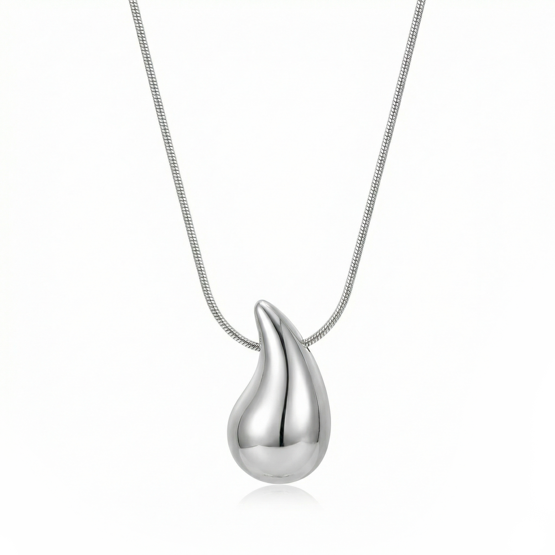 droplet pendant necklace - water drop pendant necklace - teardrop pendant necklace - silver droplet necklace - silver teardrop necklace - snake chain pendant necklace - sculptural pendant necklace - minimalist pendant necklace - molten pendant necklace - liquid pendant necklace