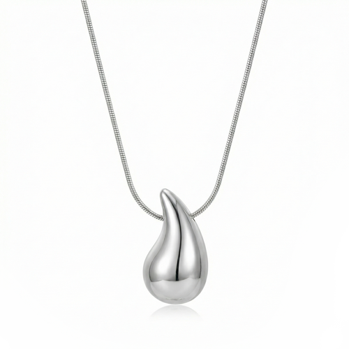 droplet pendant necklace - water drop pendant necklace - teardrop pendant necklace - silver droplet necklace - silver teardrop necklace - snake chain pendant necklace - sculptural pendant necklace - minimalist pendant necklace - molten pendant necklace - liquid pendant necklace