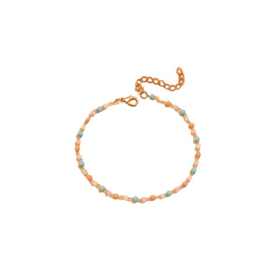 mixed beaded anklet - beaded anklet - beaded ankle bracelet - pastel bead anklet - pastel beaded anklet - turquoise beaded anklet - gold tone beaded anklet - glass beaded anklet - boho beaded anklet - summer beaded anklet