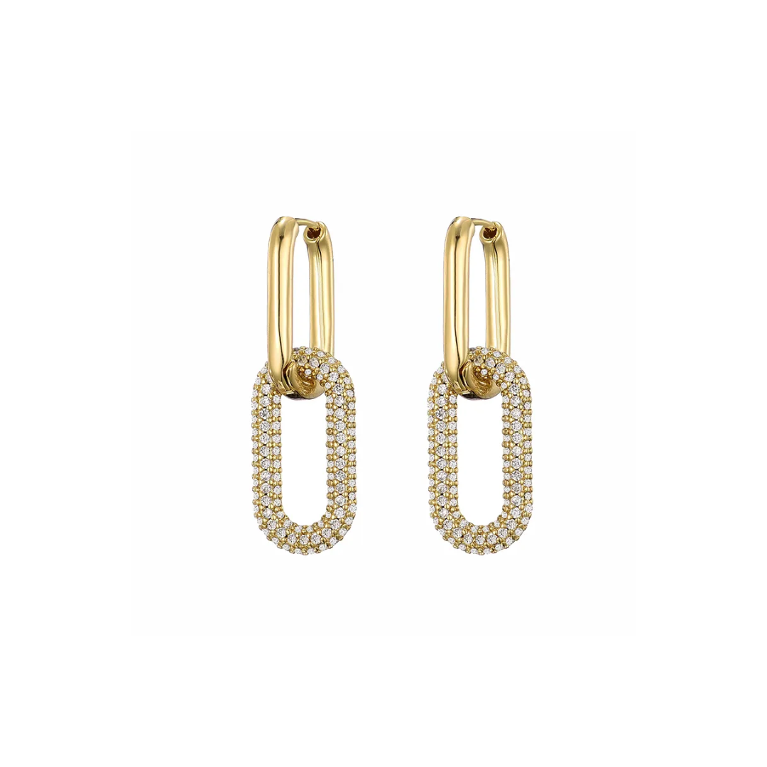 pavé paperclip drop earrings - paperclip link drop earrings - pave chain link earrings - pavé link earrings - chain link dangle earrings - paperclip link earrings gold - rectangle link drop earrings - cz pave link earrings - paperclip dangle earrings - gold tone link earrings