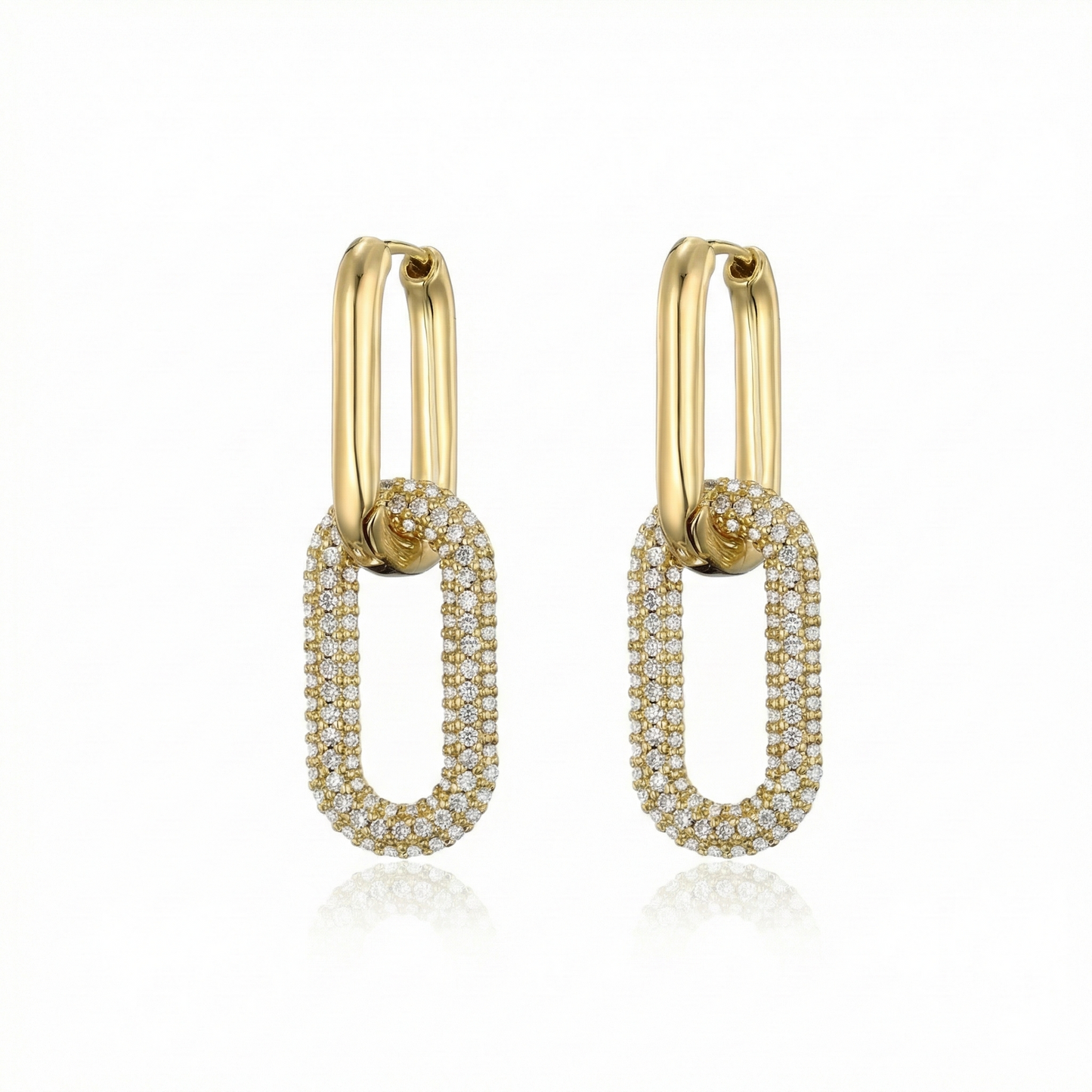 pavé paperclip drop earrings - paperclip link drop earrings - pave chain link earrings - pavé link earrings - chain link dangle earrings - paperclip link earrings gold - rectangle link drop earrings - cz pave link earrings - paperclip dangle earrings - gold tone link earrings