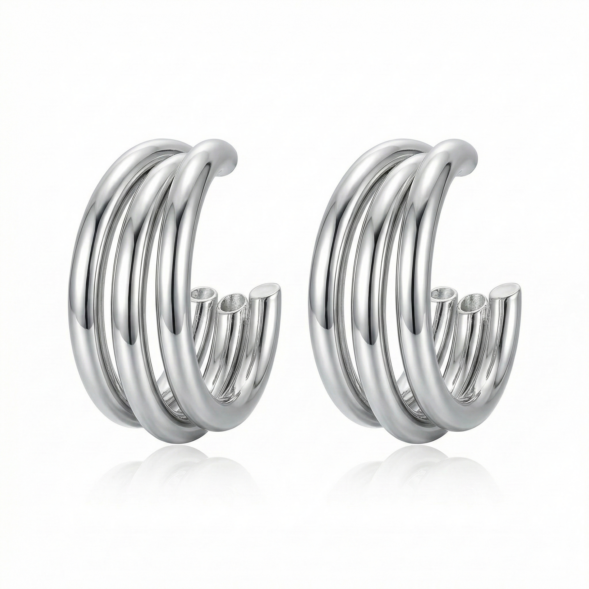 triple row hoop earrings - open triple hoop earrings - triple huggie hoop earrings - triple hoop earrings - chunky triple hoop earrings - silver triple hoop earrings - triple band hoop earrings - multi row hoop earrings - triple hoop huggies - silver chunky hoop earrings